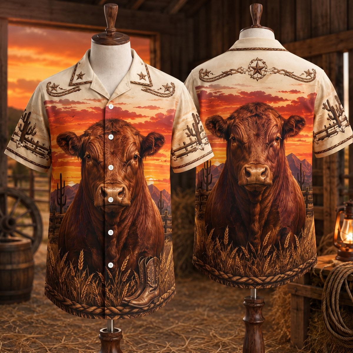 Highland Cow Western Hawaiian Shirt